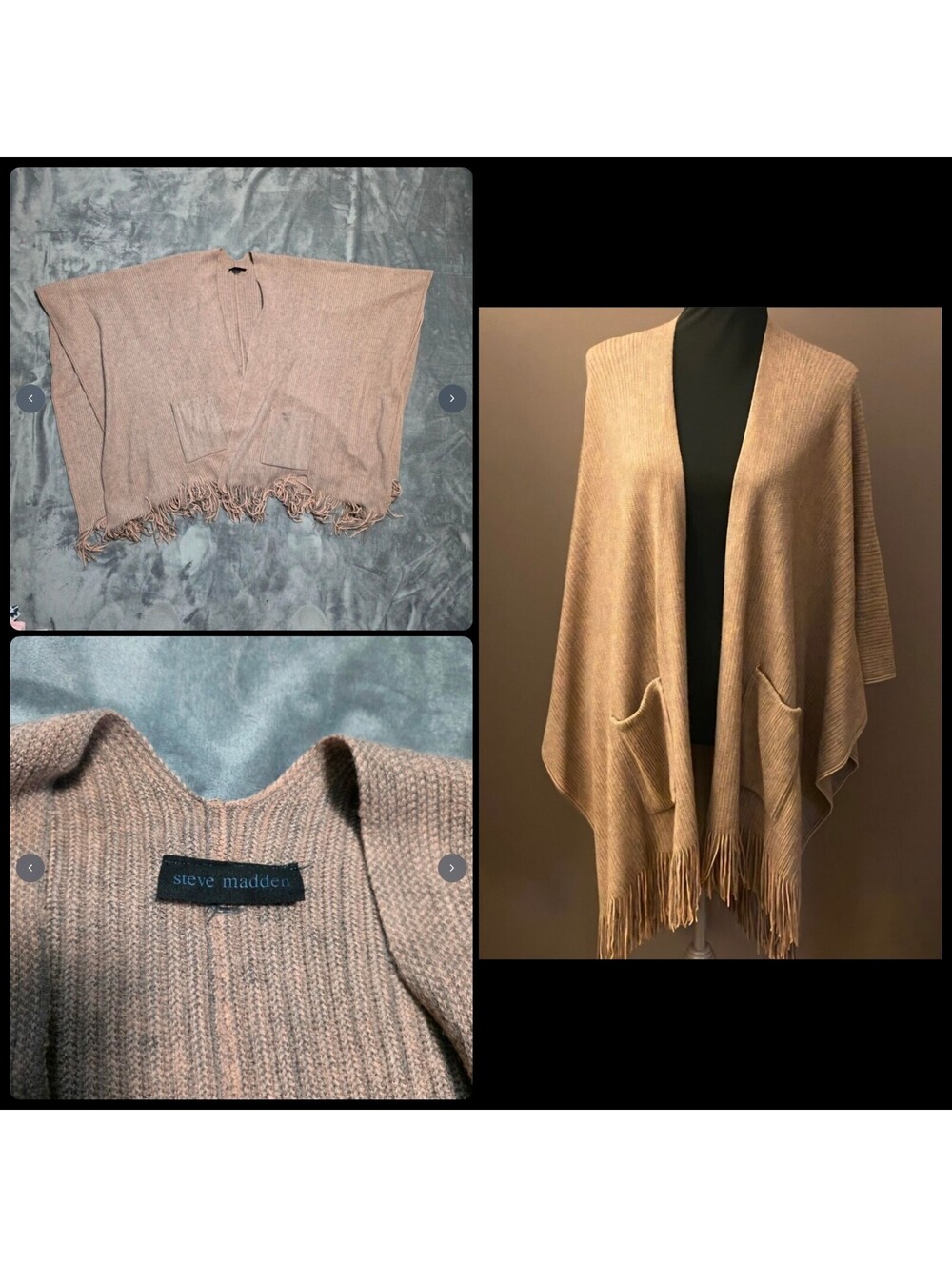 Steve Madden Sand Poncho Wrap Fringe with Pockets (One Size)